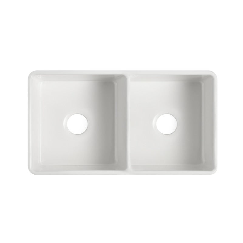 835x508x254mm Fireclay Butler Double Bowl Kitchen Sink – detail view