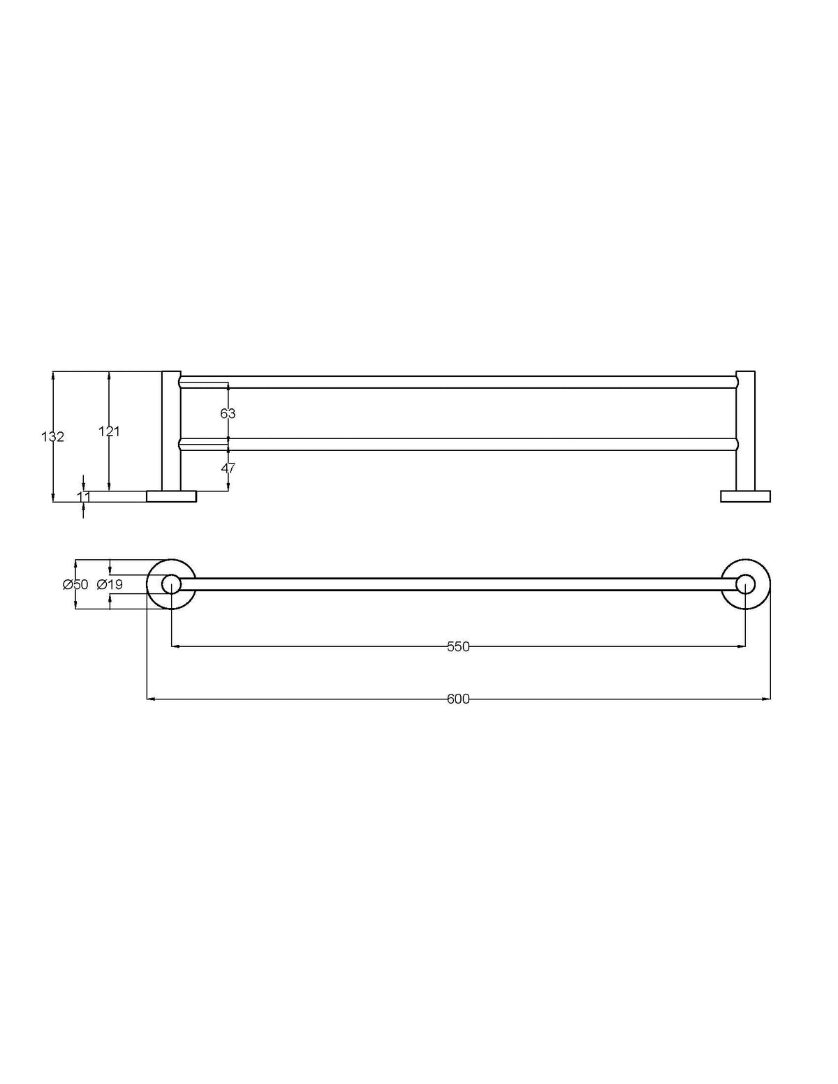 Otus Slimline SS304 Towel Rail Double 600mm – view 7