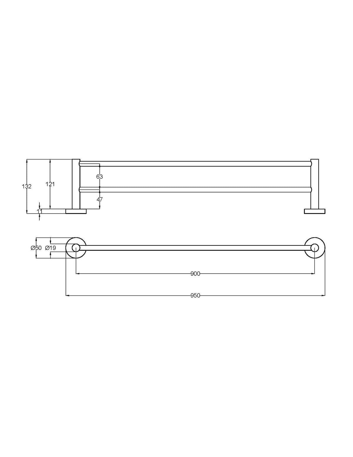 Otus Slimline SS304 Towel Rail Double 900mm – view 7