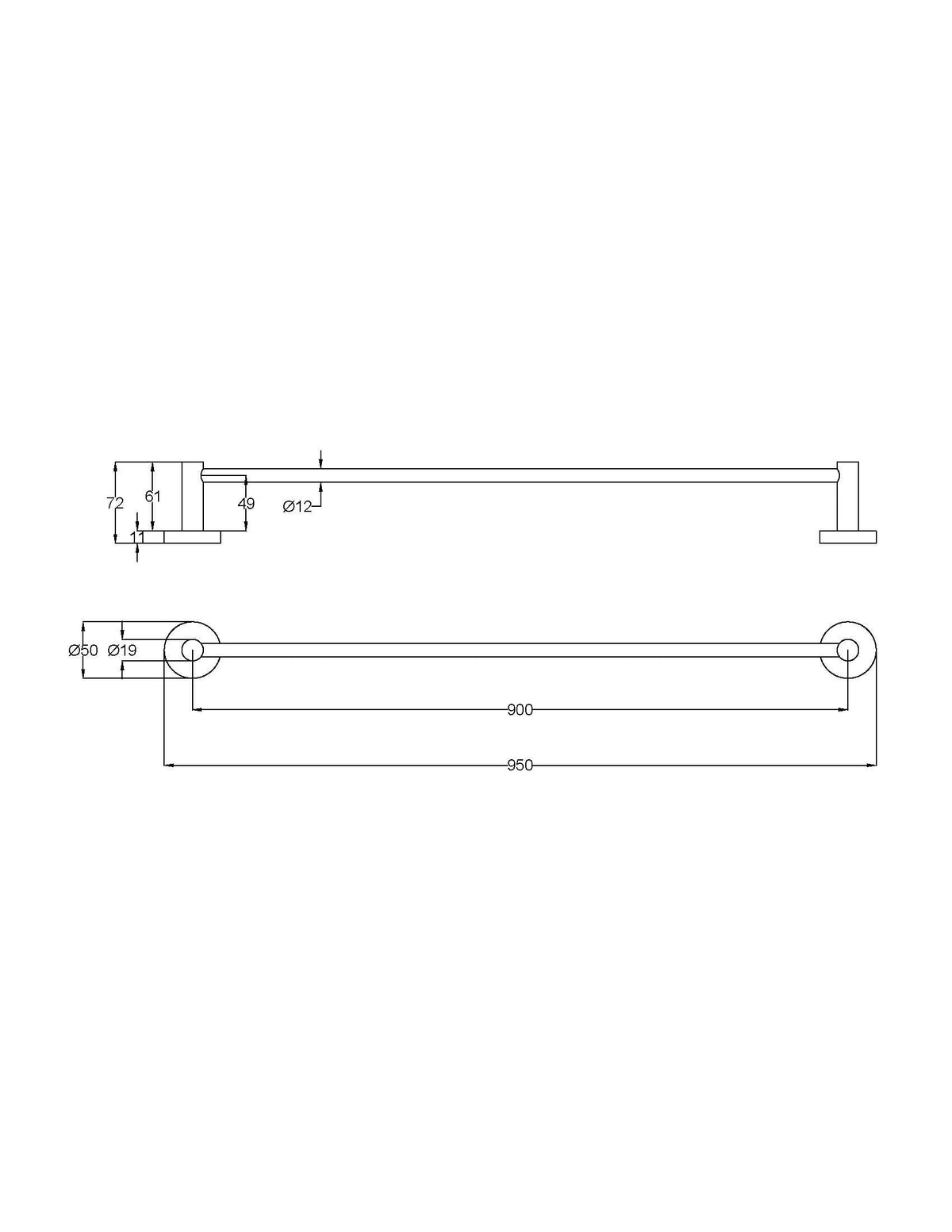 Otus Slimline SS304 Towel Rail Single 900mm – view 7