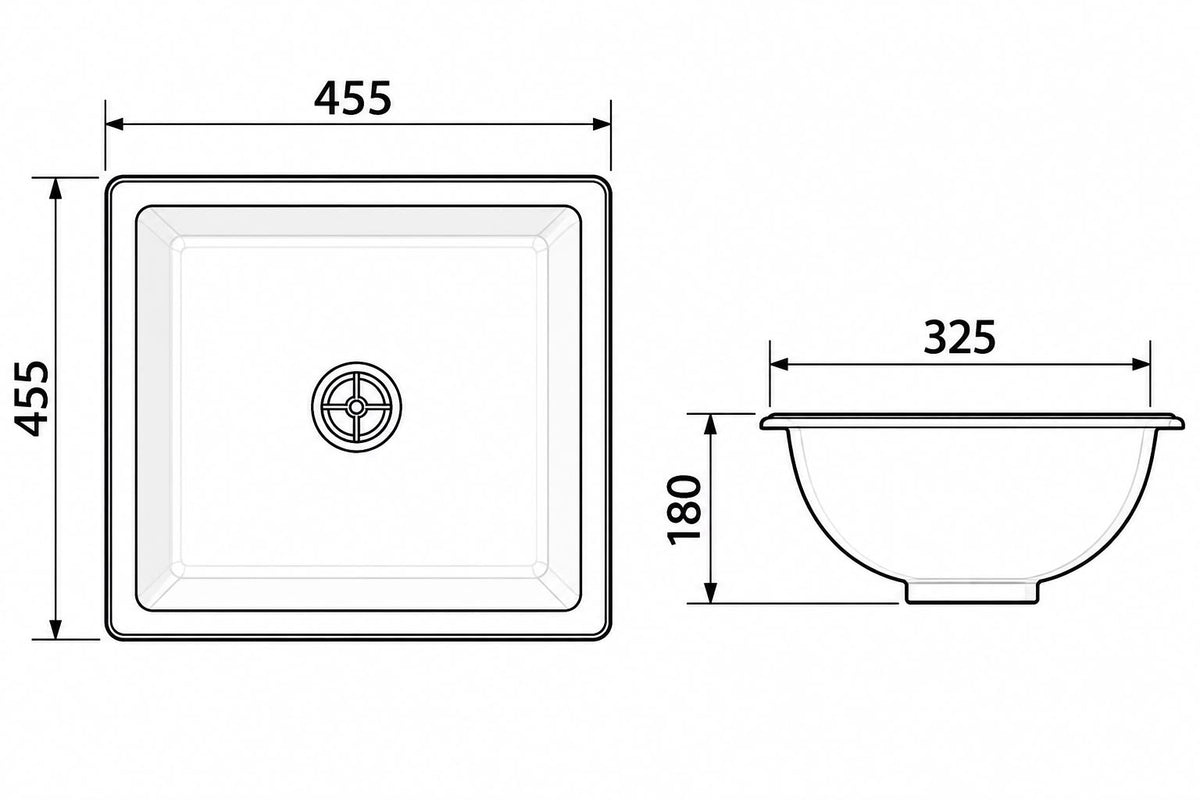 460mm Rectangular Gloss White Undermount Basin - 460x320x180mm