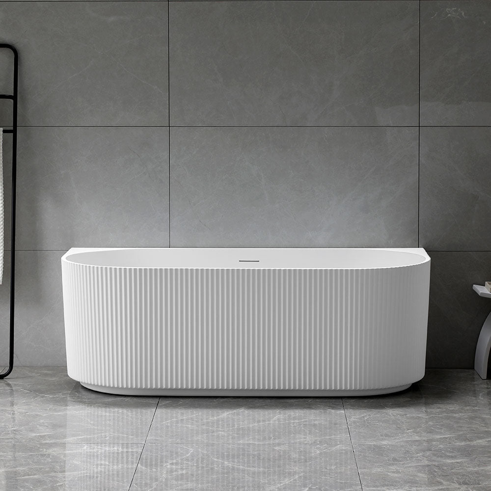 Avalon V-Groove Fluted Back-To-Wall Matte White Freestanding Bath - 1700mm