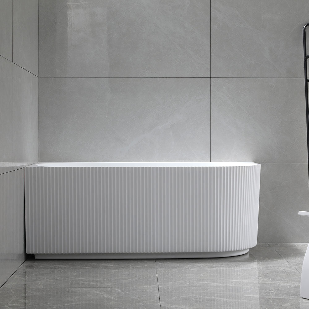 Avalon V-Groove Fluted Left-Hand Corner Matte White Freestanding Bath - 1700mm – alternate view