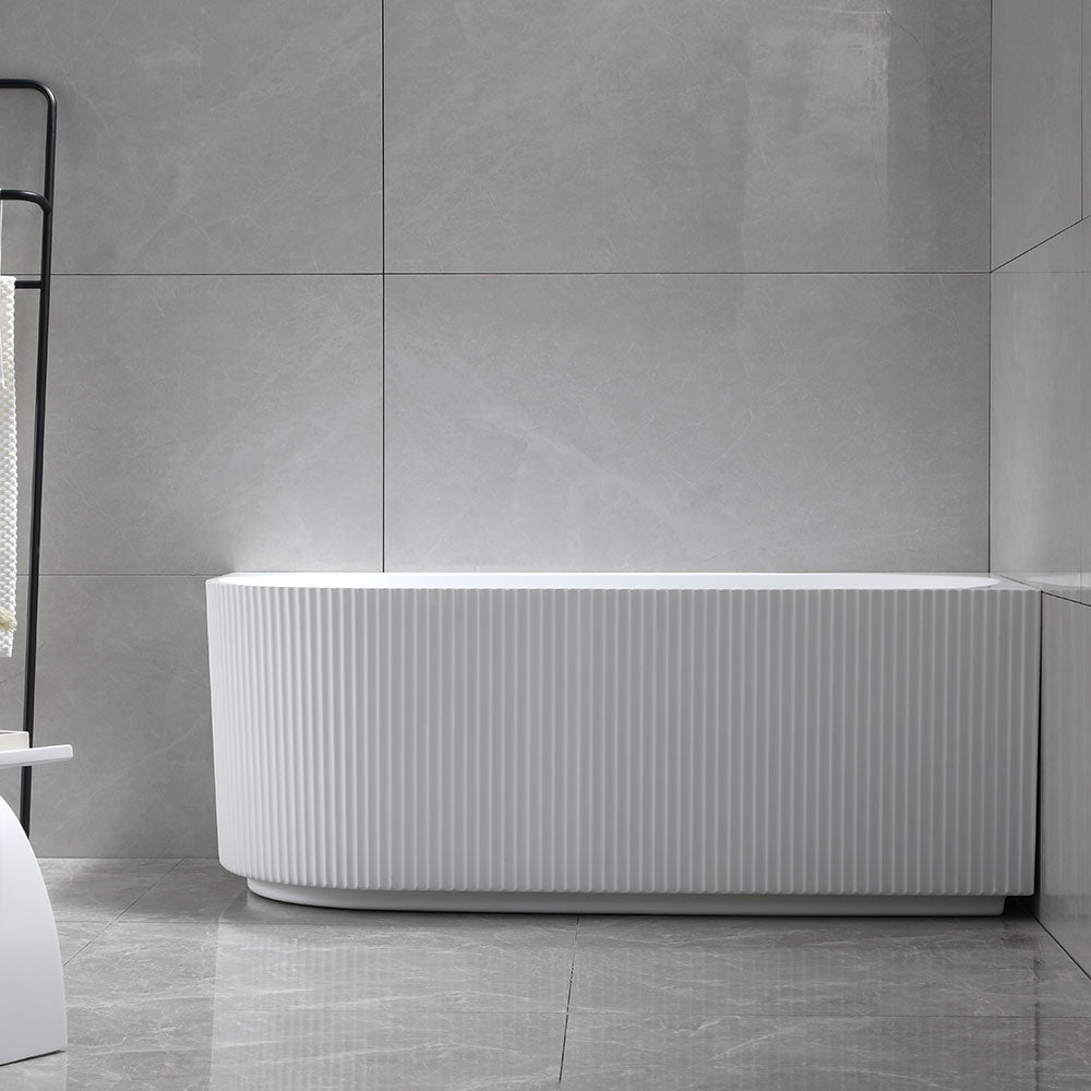 Avalon V-Groove Fluted Right-Hand Corner Matte White Freestanding Bath - 1700mm – alternate view