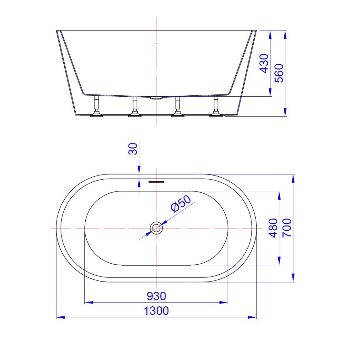 Olinda Oval Gloss White Freestanding Bath Tub - 1300mm – view 4