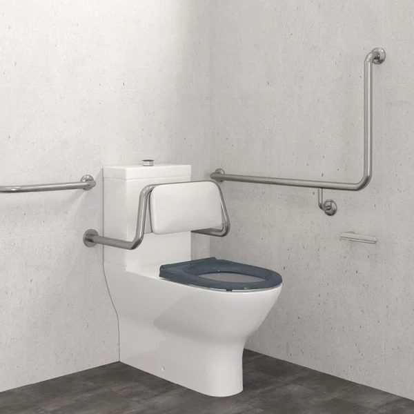 90° Left-Hand Accessible Grab Rail – Stainless Steel – detail view