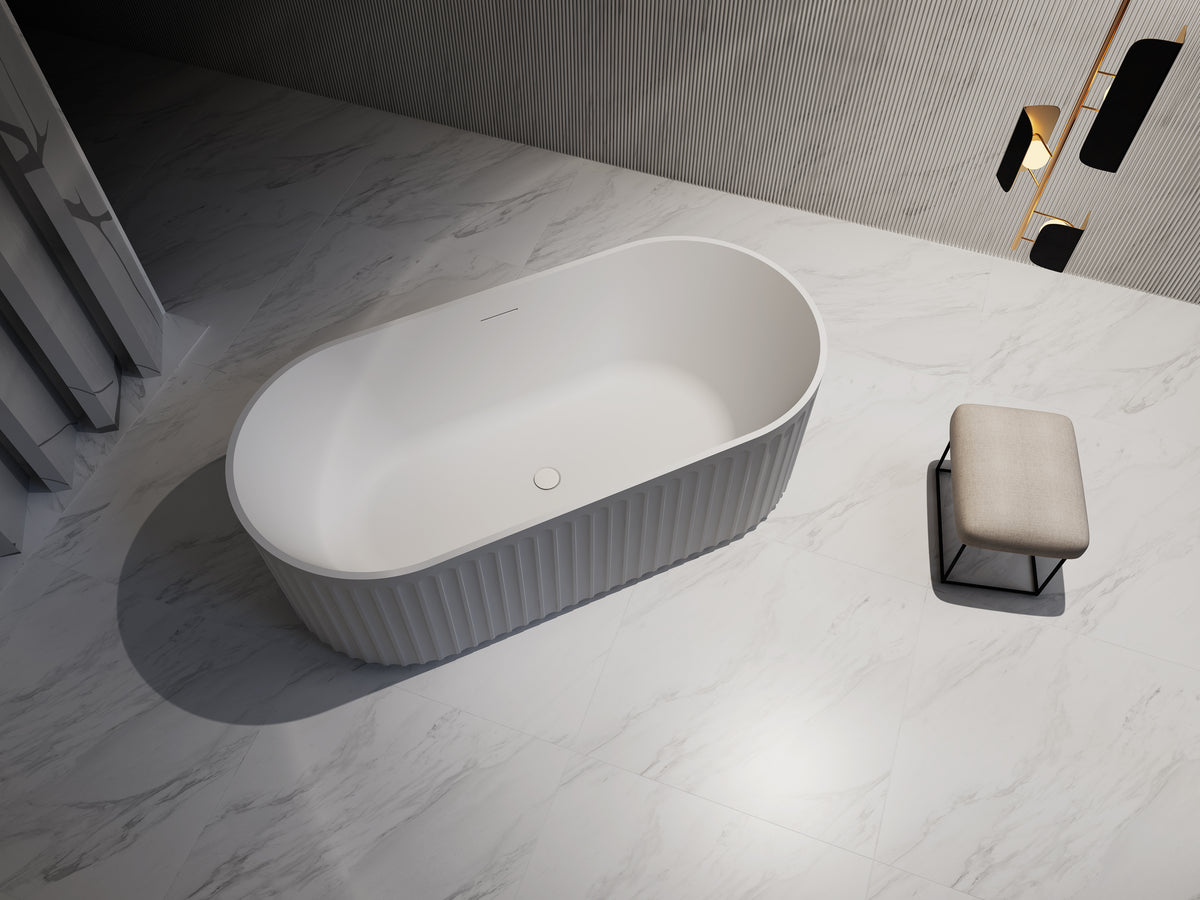 Artemus Fluted Matte White Freestanding Bath - 1500mm