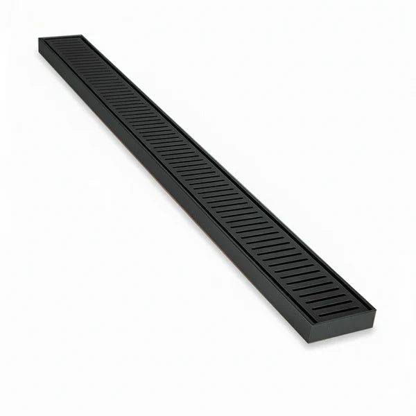 Aluminium Slimline Shower Grate Drain 300-3000x100x21mm – Matte Black – detail view