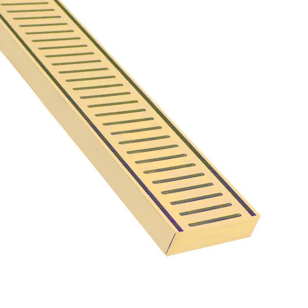 Aluminium Slimline Shower Grate Drain 300-3000x100x21mm – Brushed Gold – detail view