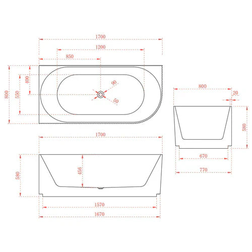 Avalon V-Groove Fluted Left-Hand Corner Matte Black Freestanding Bath - 1700mm – view 4