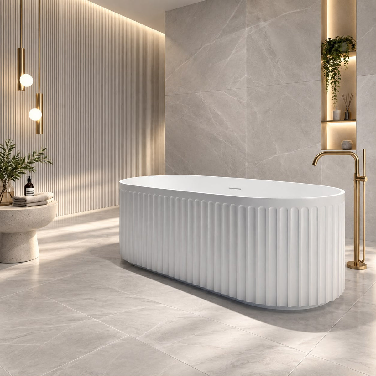 Artemus Fluted Matte White Freestanding Bath - 1500mm