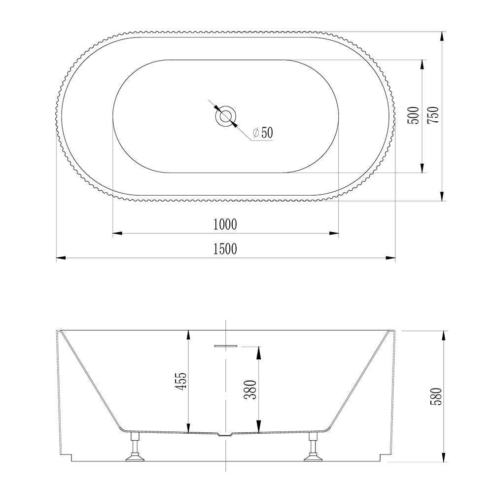 Avalon V-Groove Fluted Round Matte White Freestanding Bath - 1500mm – view 6