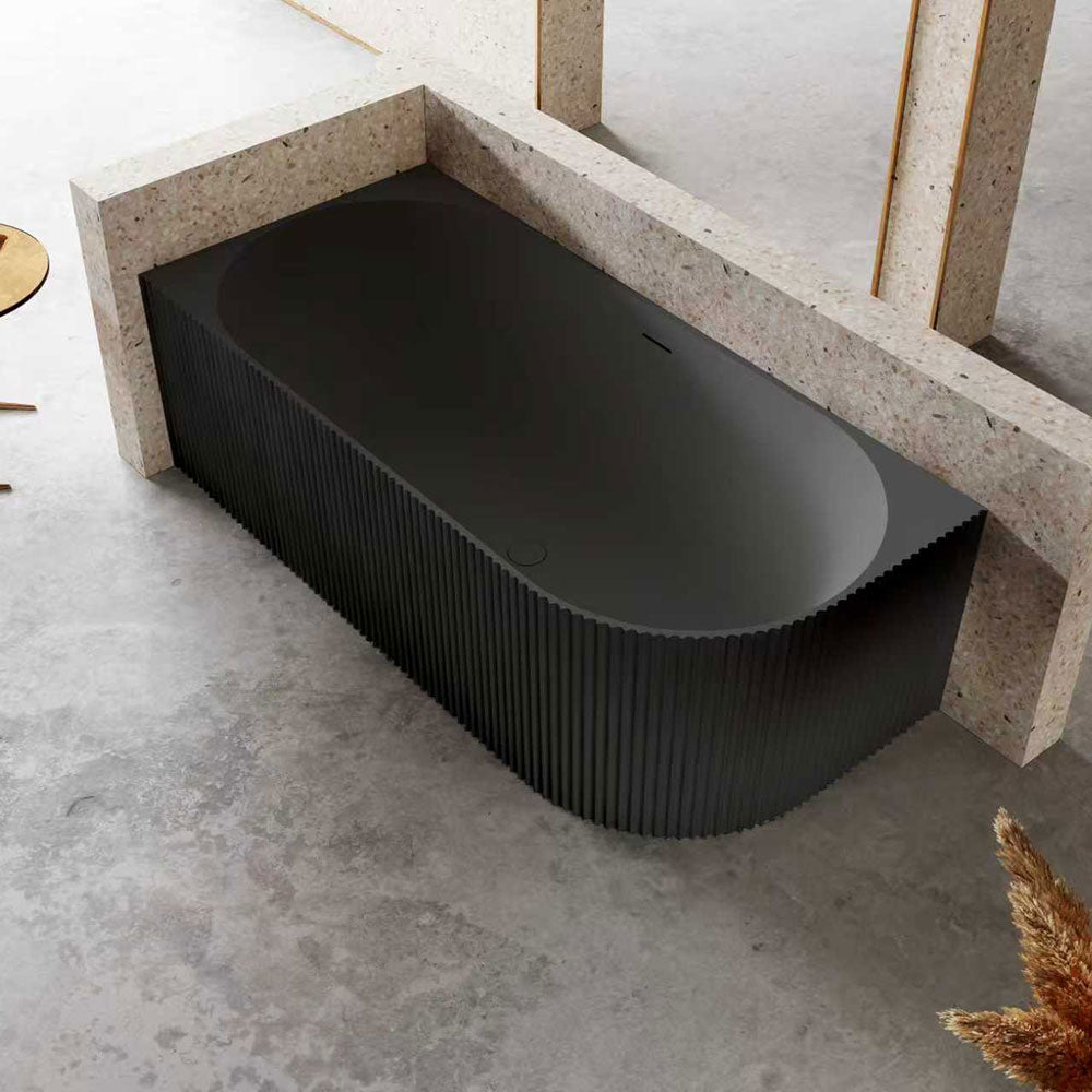 Avalon V-Groove Fluted Left-Hand Corner Matte Black Freestanding Bath - 1700mm – alternate view