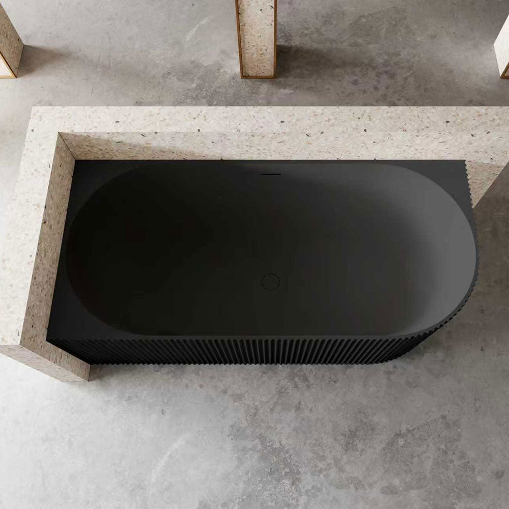 Avalon V-Groove Fluted Left-Hand Corner Matte Black Freestanding Bath - 1700mm – detail view