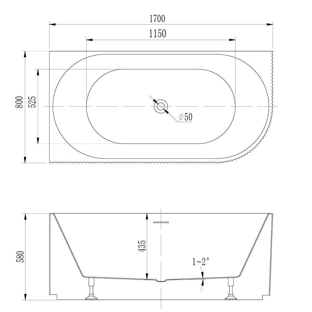 Avalon V-Groove Fluted Left-Hand Corner Matte White Freestanding Bath - 1700mm – view 5