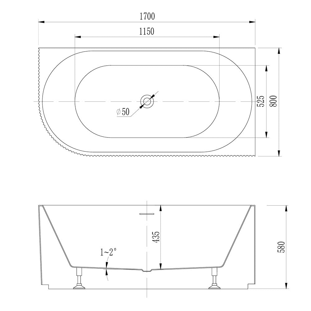 Avalon V-Groove Fluted Right-Hand Corner Matte White Freestanding Bath - 1700mm – view 5