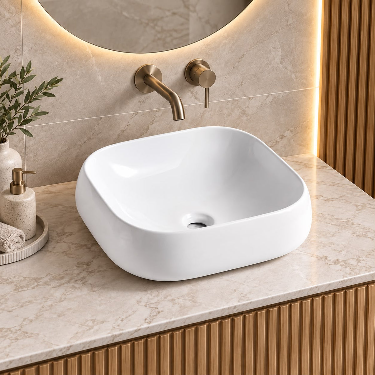 455mm Squarish Gloss White Above Counter Basin - 455x400x145mm