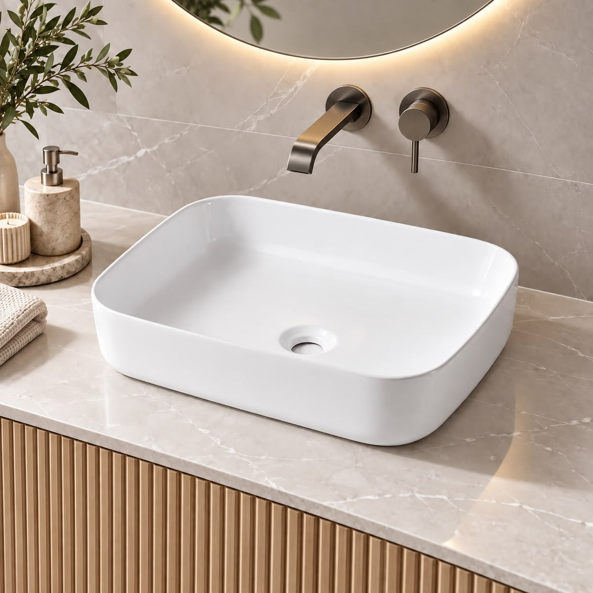515mm Rectangular Gloss White Above Counter Basin - 515x400x130mm