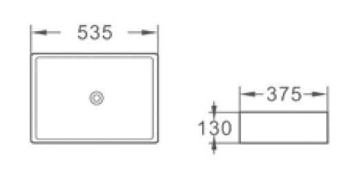 BA535 – 535x375x130mm Above Countertop Basin – alternate view