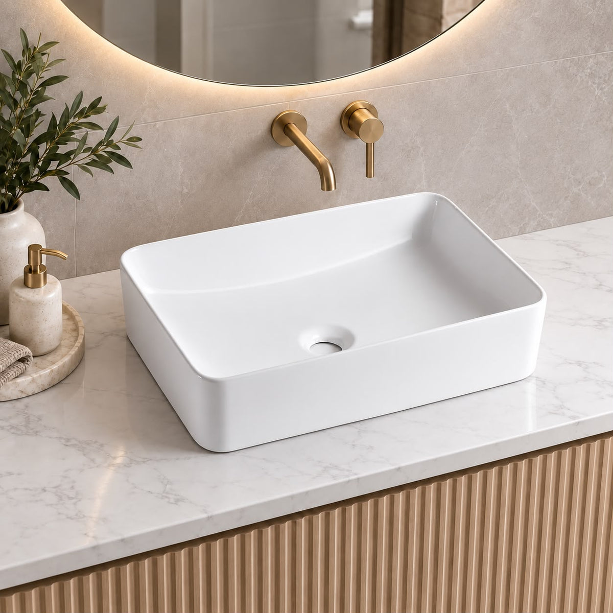 535mm Rectangular Gloss White Above Counter Basin - 535x375x130mm
