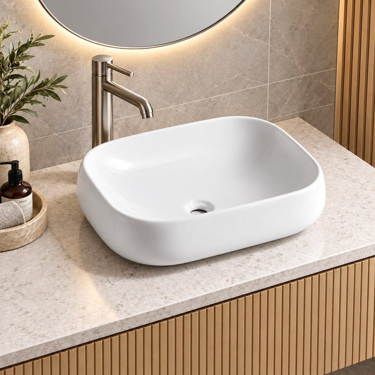 560mm Rectangular Gloss White Above Counter Basin - 560x420x150mm