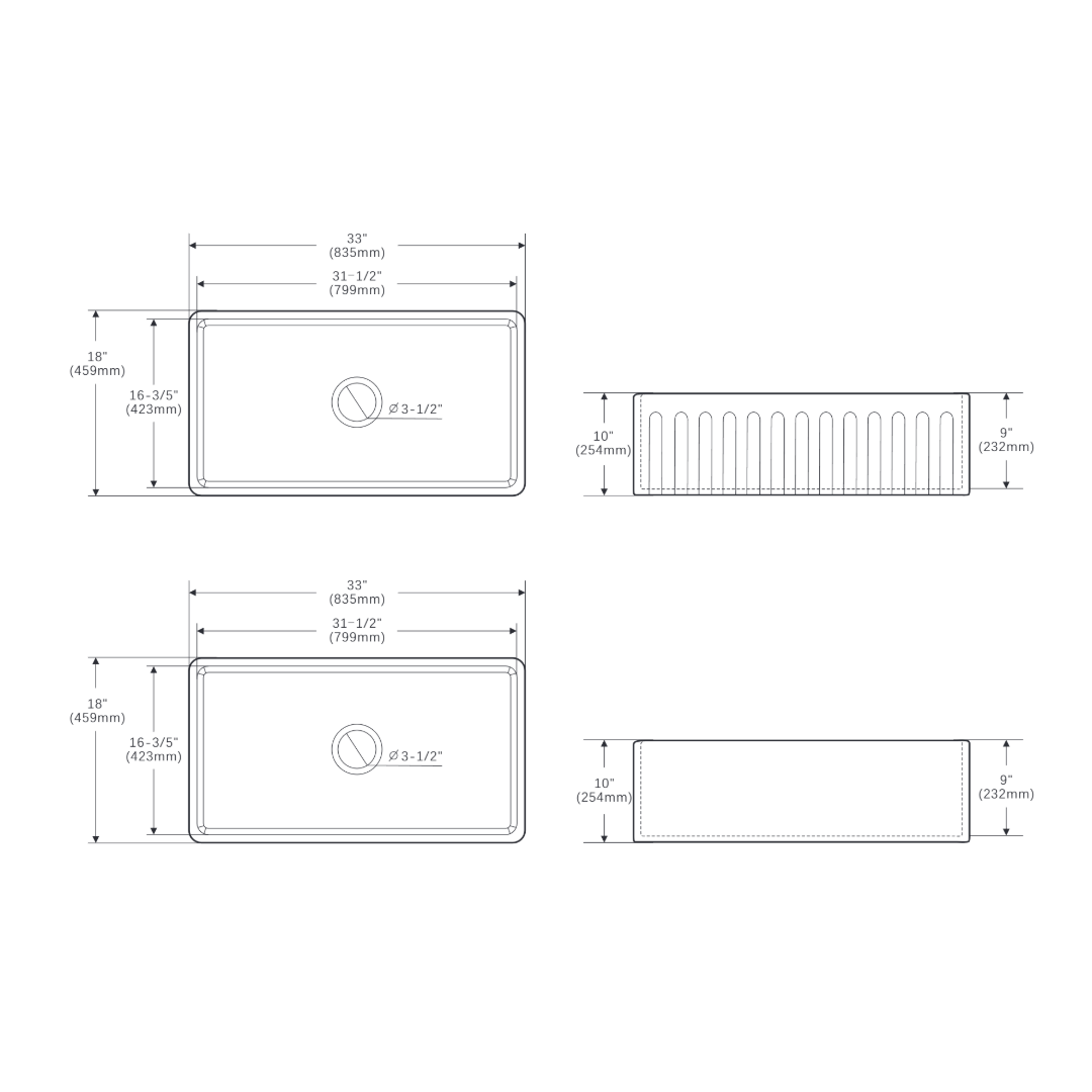 835x508x254mm Undermount Fireclay Butler Single Bowl Kitchen Sink – view 4