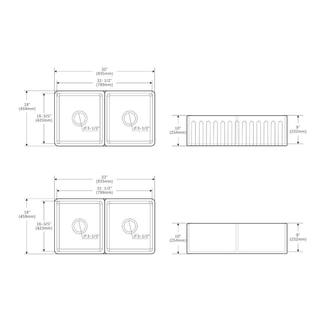 835x508x254mm Matte Black Fireclay Butler Double Bowl Kitchen Sink – alternate view