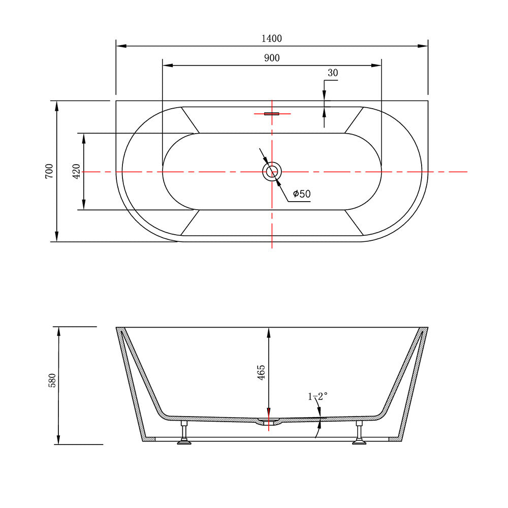 Berlin Back-To-Wall Gloss White Freestanding Bath - 1400mm – view 4