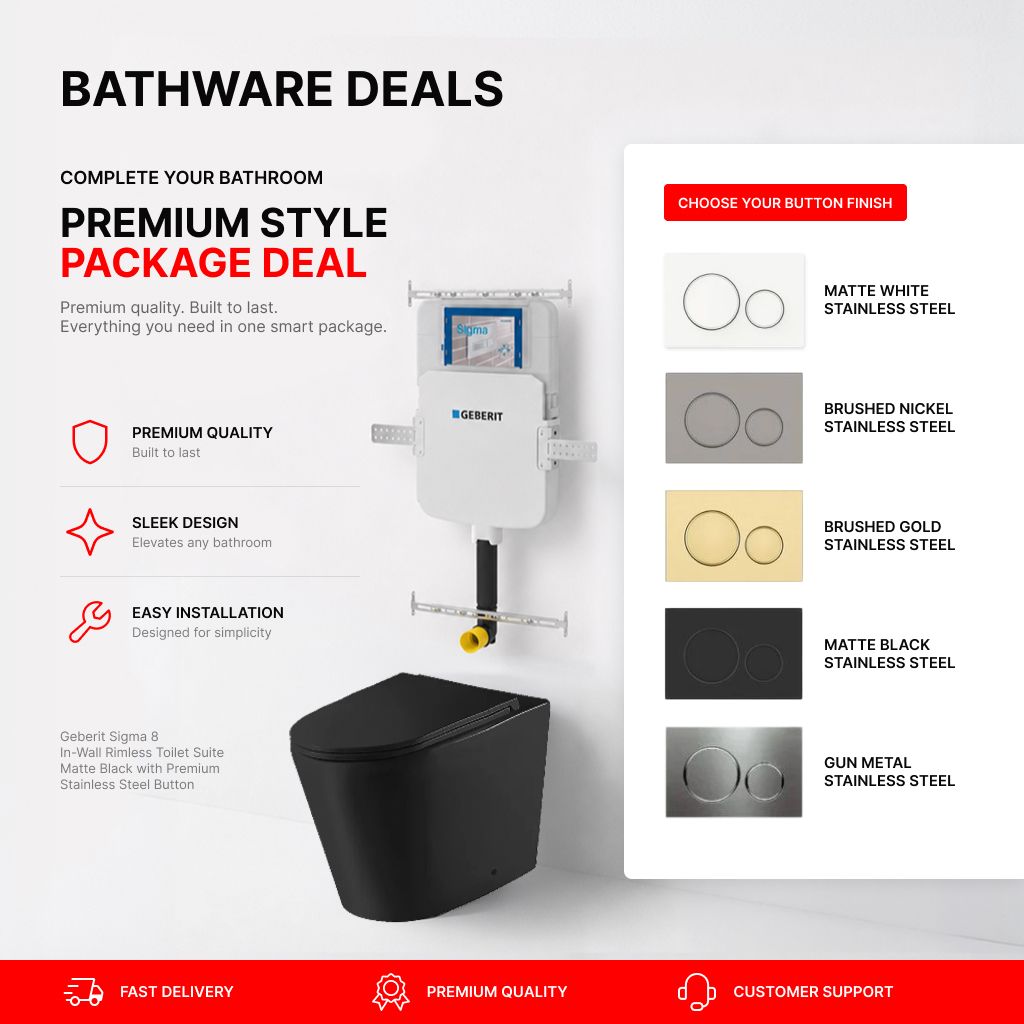 Geberit Sigma 8 In-Wall Rimless Toilet Suite – Matte Black with Premium Stainless Steel Button