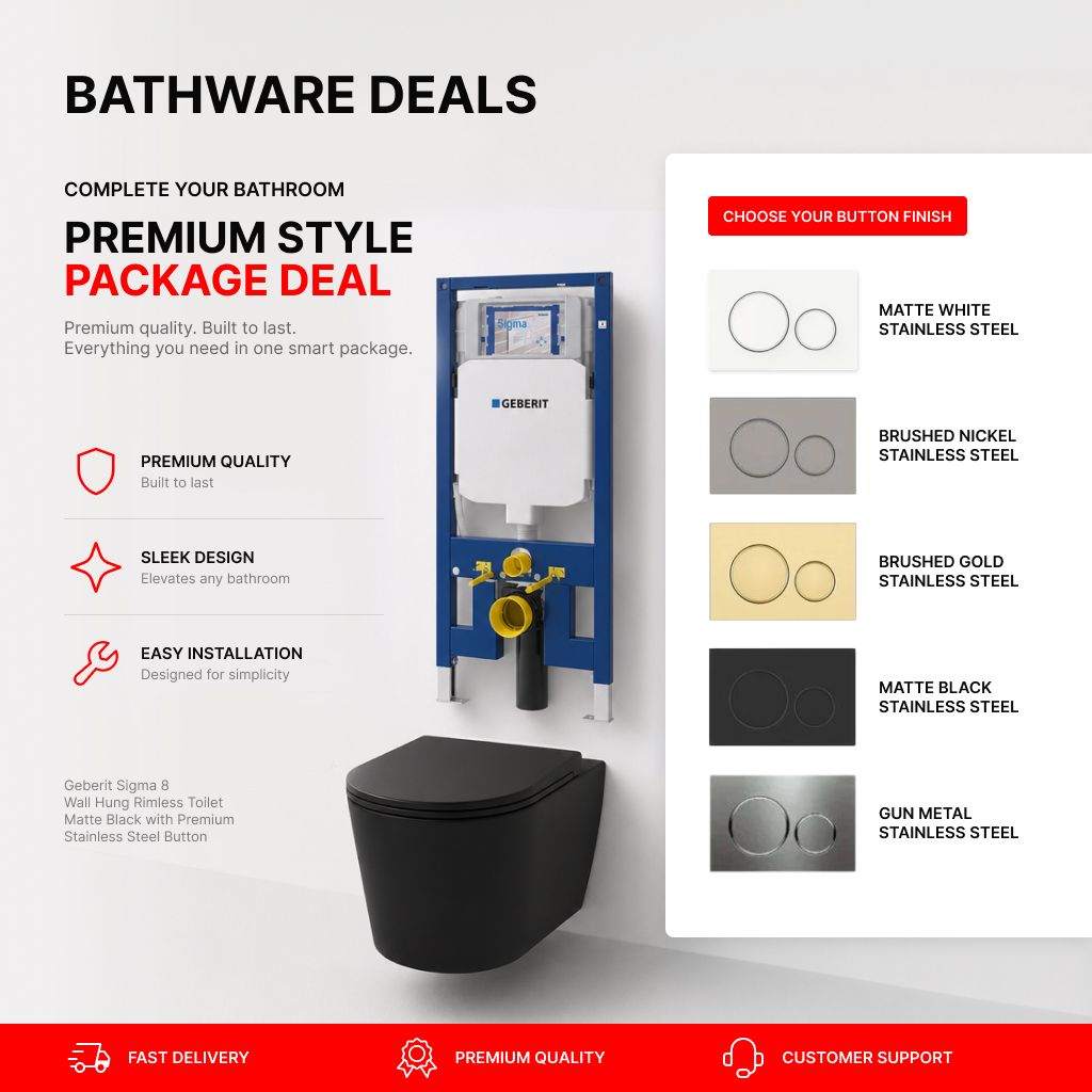 Geberit Sigma 8 Wall Hung Rimless Toilet – Matte Black with Premium Stainless Steel Button