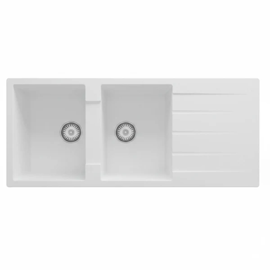 Granite Double Bowl Drainer Kitchen Sink D1160-WH – ISTONE – view 4