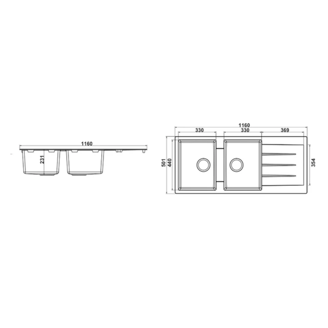 Granite Double Bowl Drainer Kitchen Sink D1160-BK – ISTONE – view 5