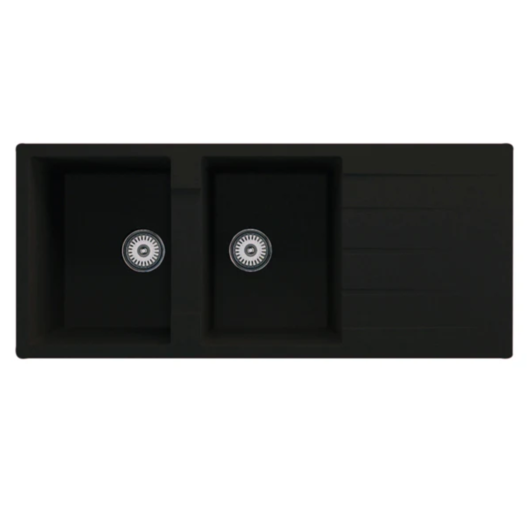 Granite Double Bowl Drainer Kitchen Sink D1160-BK – ISTONE – detail view