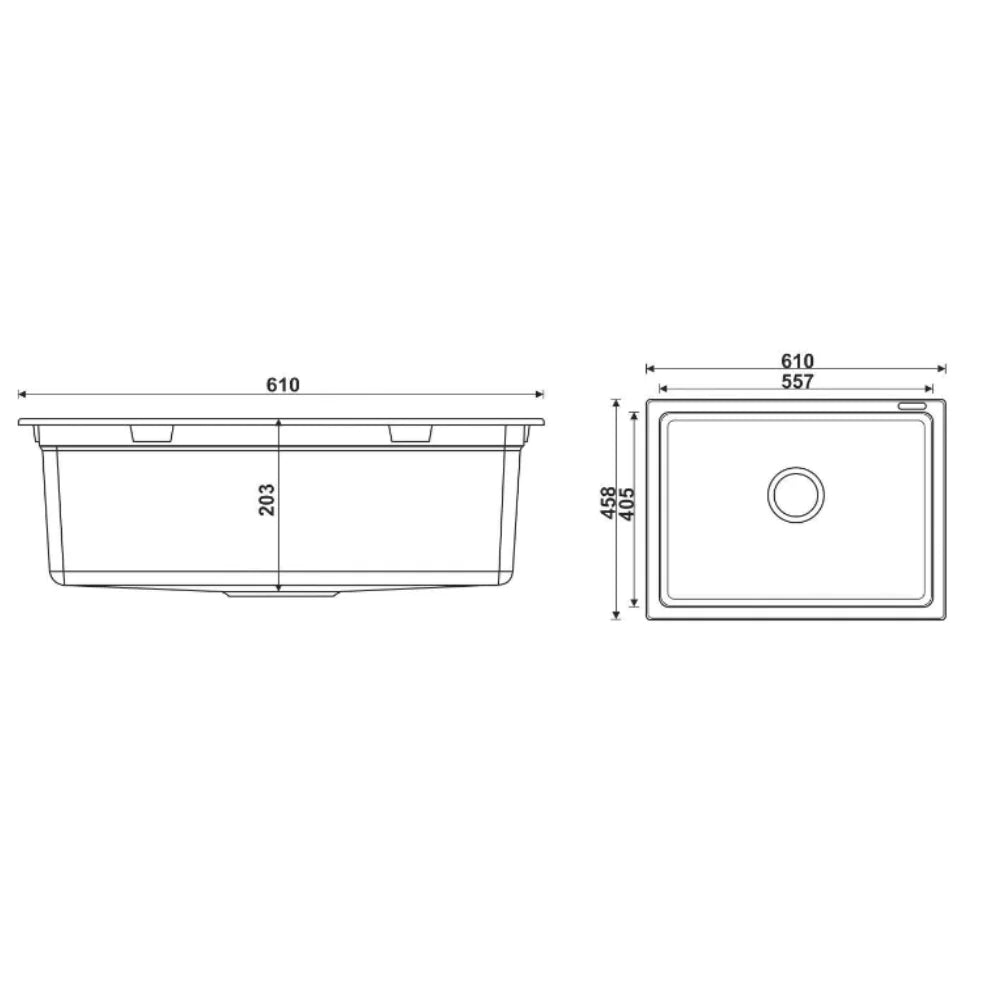 610mm Single Bowl White Granite Sink - 610 x 458 x 203mm