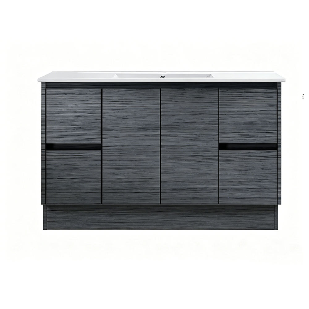 DM1200-KB - 1200x460x880mm Dark Oak MDF Kickboard Vanity with Ceramic Basin