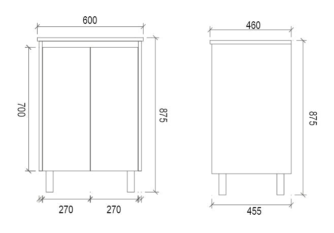DM600 - 600x460x875mm Veneer Vanity with Ceramic Basin – alternate view