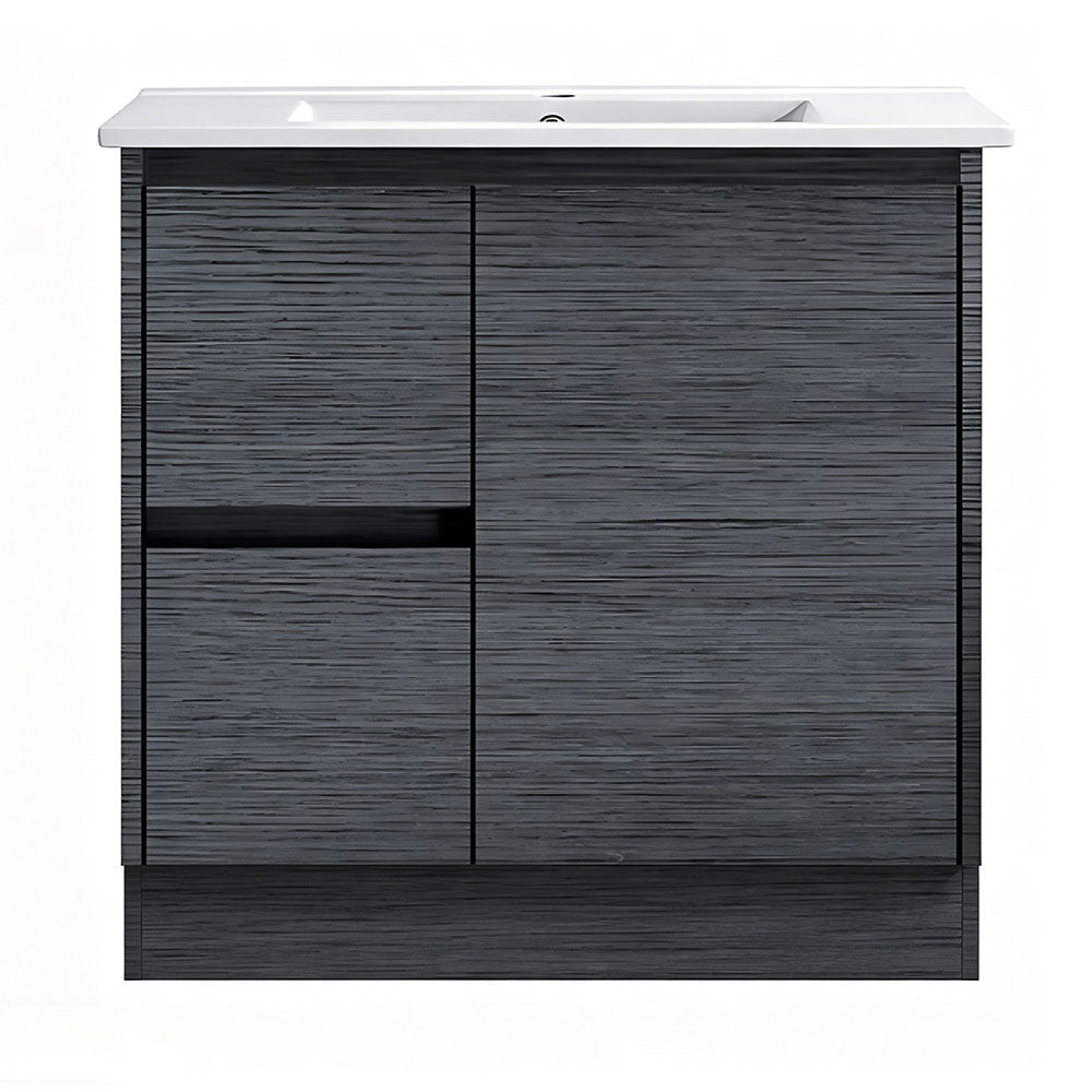 DM750L-KB - 750x460x880mm Dark Oak MDF Kickboard Vanity with Ceramic Basin