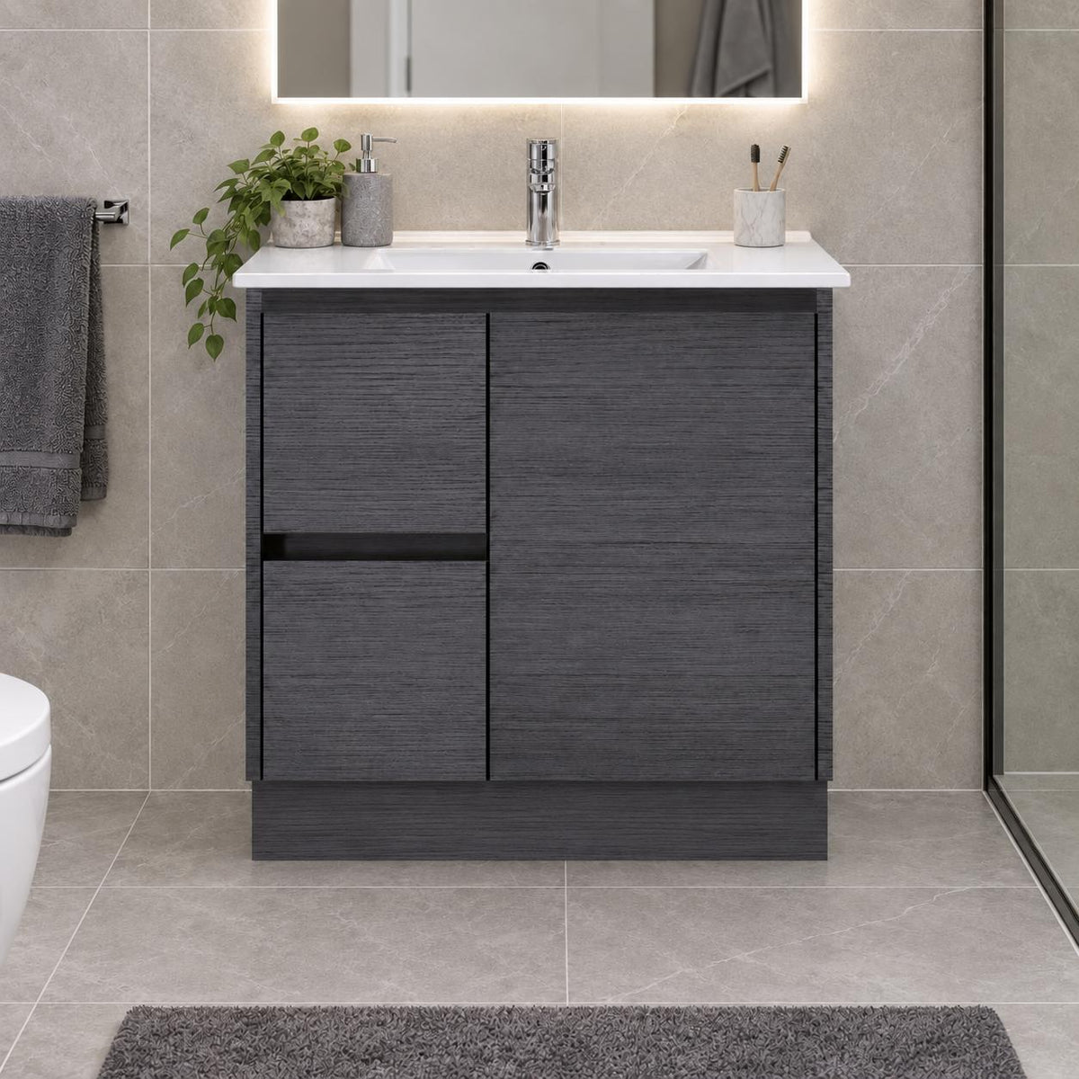 Georgia 750mm Dark Oak Vanity Left Hand Drawers Kickboard - 750x460x880mm