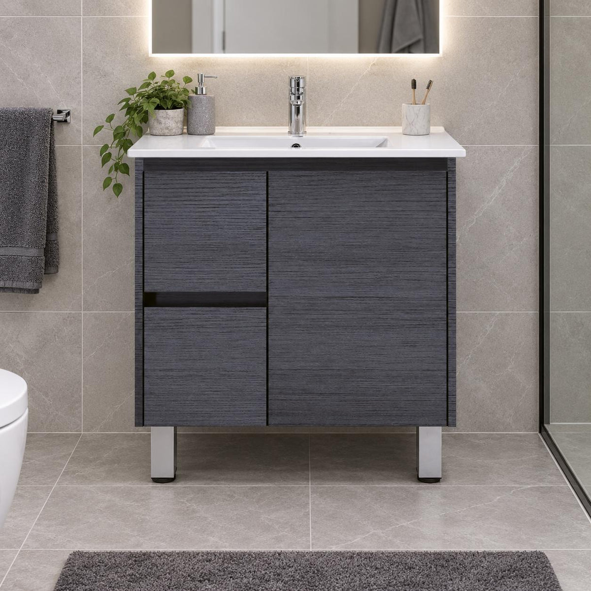 Georgia 750mm Dark Oak Vanity Left Hand Drawers on Legs - 750x460x875mm