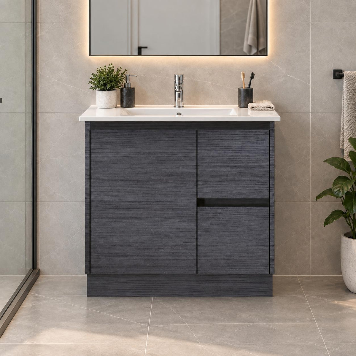 Georgia 750mm Dark Oak Vanity Right Hand Drawers Kickboard - 750x460x880mm
