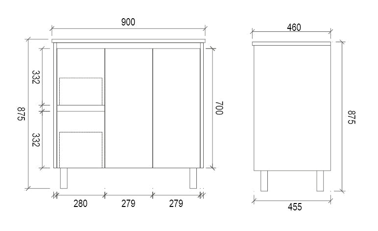 DM900L - 900x460x875mm Veneer Vanity with Ceramic Basin – alternate view