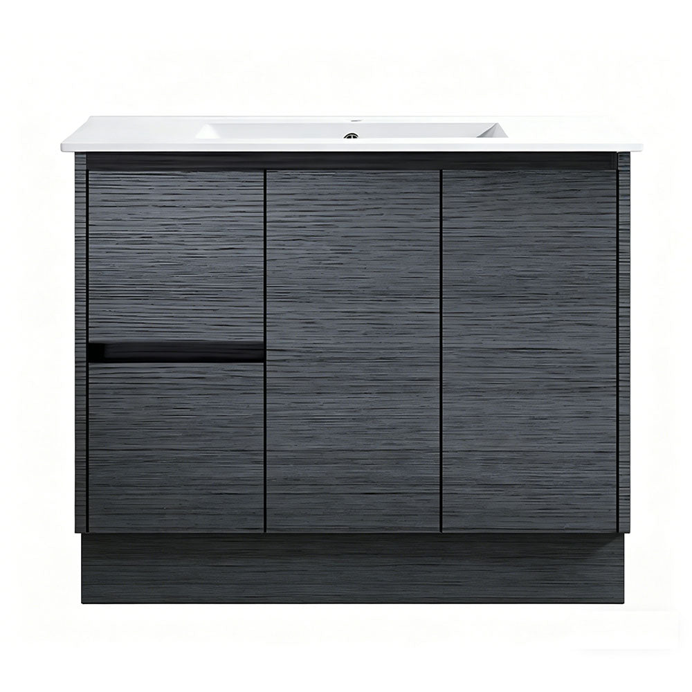 DM900L-KB - 900x460x880mm Dark Oak MDF Kickboard Vanity with Ceramic Basin