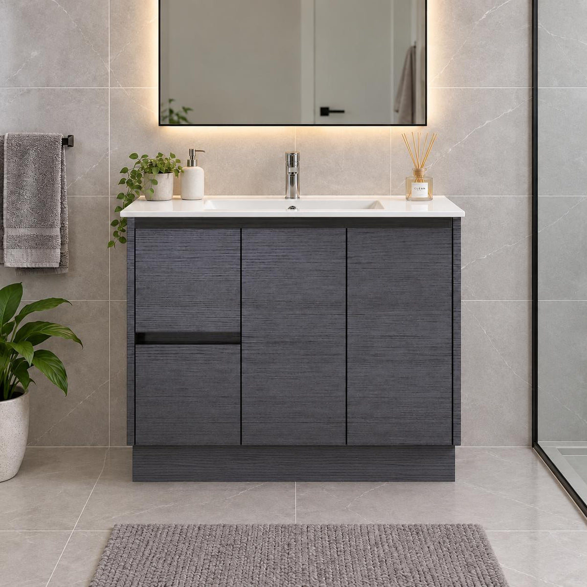 Georgia 900mm Dark Oak Vanity Left Hand Drawers Kickboard- 900x460x880mm