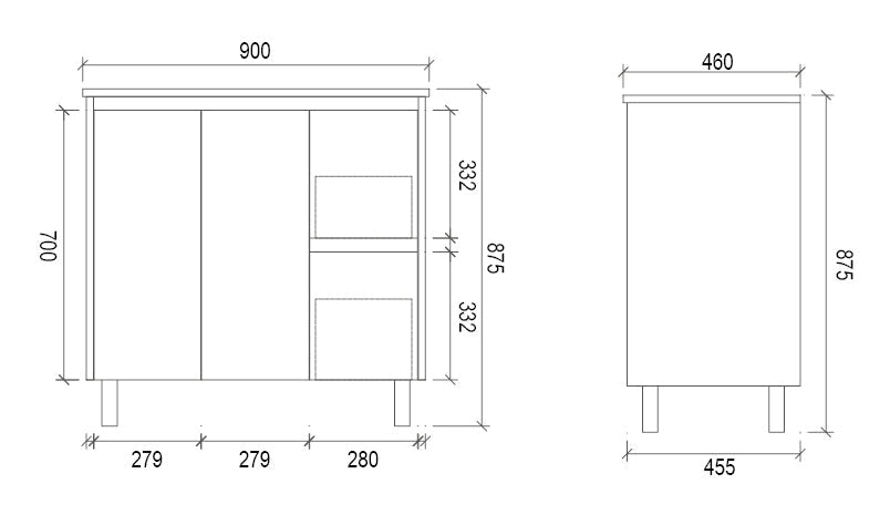 DM900R - 900x460x875mm Veneer Vanity with Ceramic Basin – alternate view