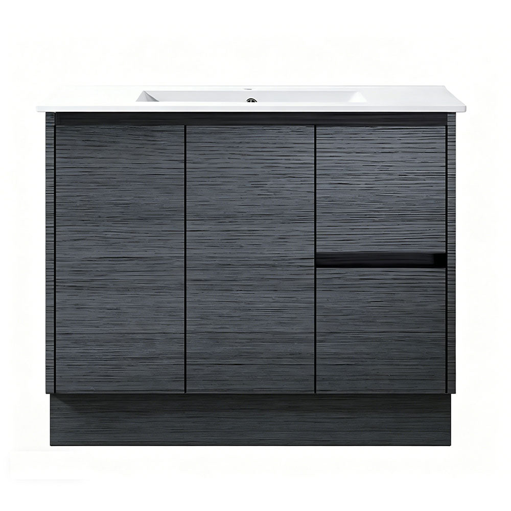 DM900R-KB - 900x460x880mm Dark Oak MDF Kickboard Vanity with Ceramic Basin