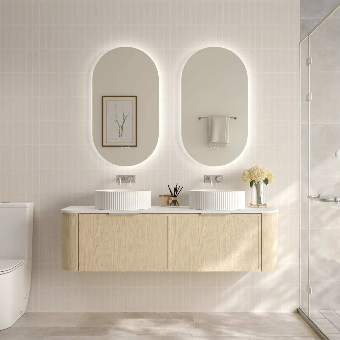 Elva 1500mm Natural Oak Wall Hung Vanity Double Bowl - 1500x455x390