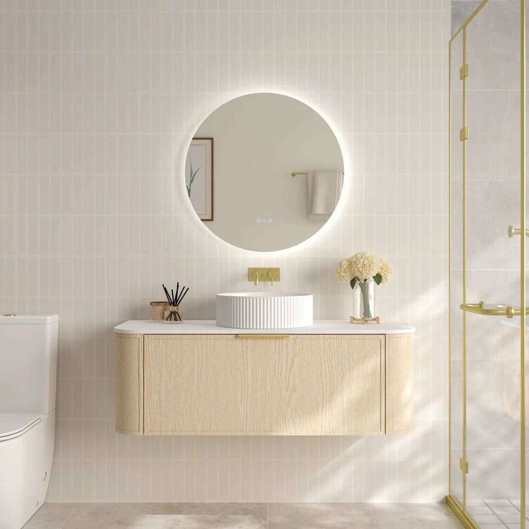 Elva 1200mm Natural Oak Wall Hung Vanity Single Bowl - 1200x455x390