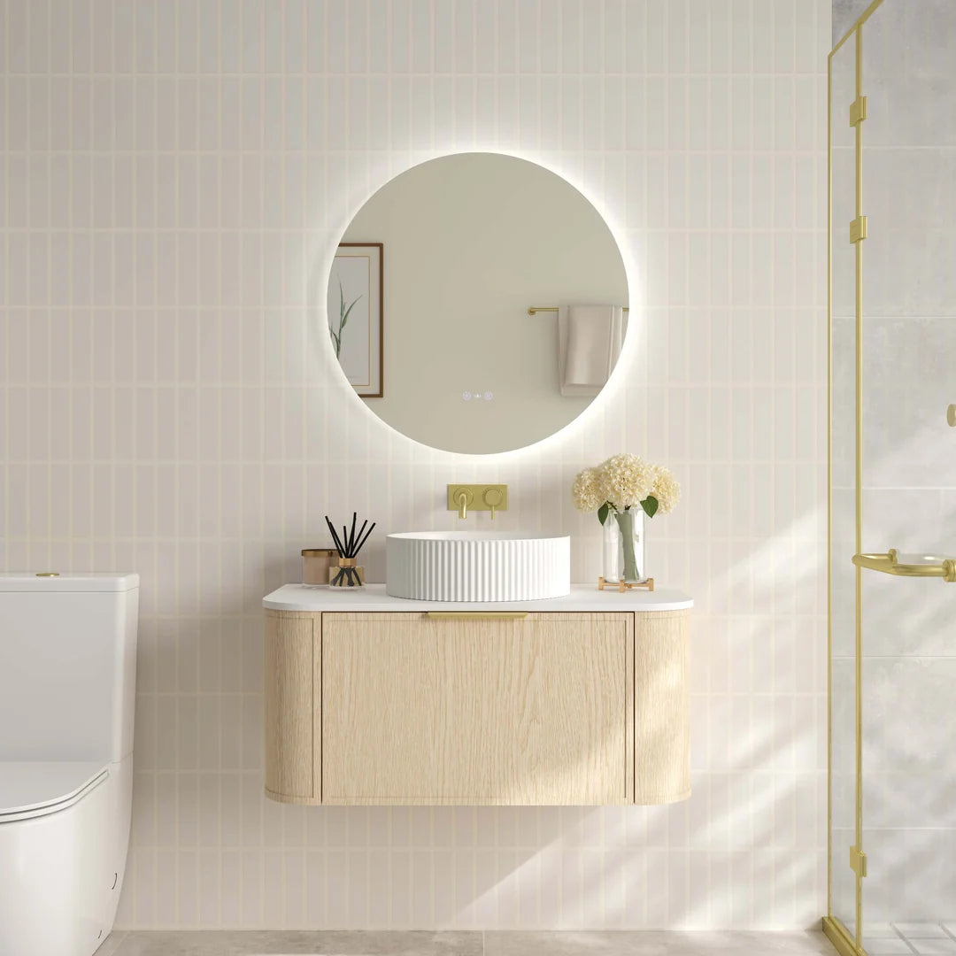 Elva 900mm Natural Oak Wall Hung Vanity - 900x455x390