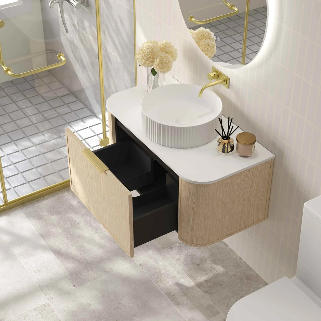 Elva 900mm Natural Oak Wall Hung Vanity - 900x455x390