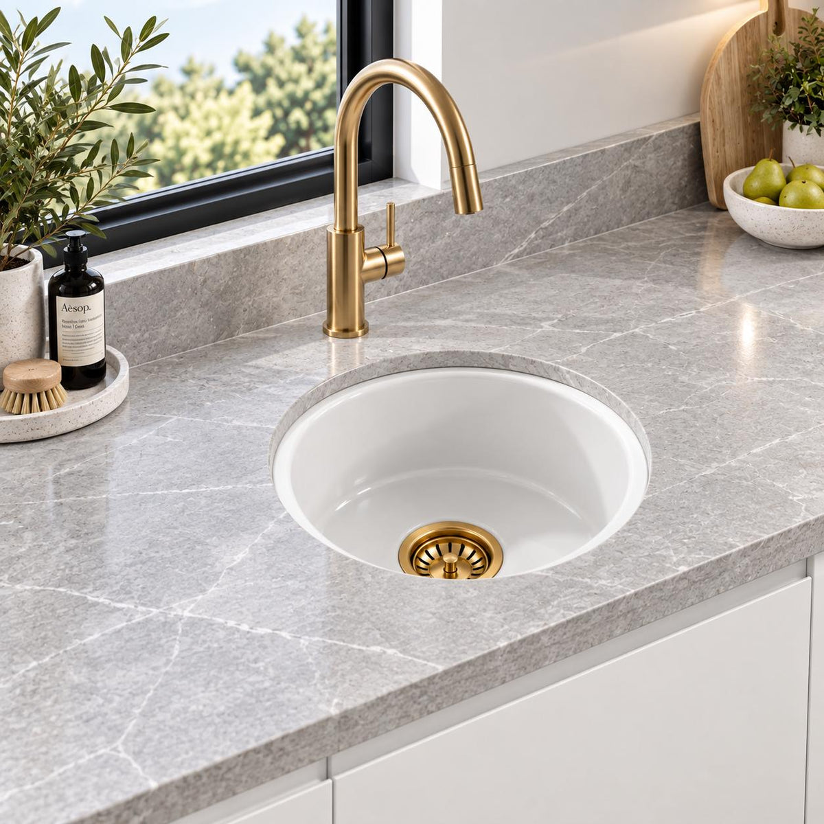 Fireclay Butler Sink Round Bowl Undermount - 460x460x232mm